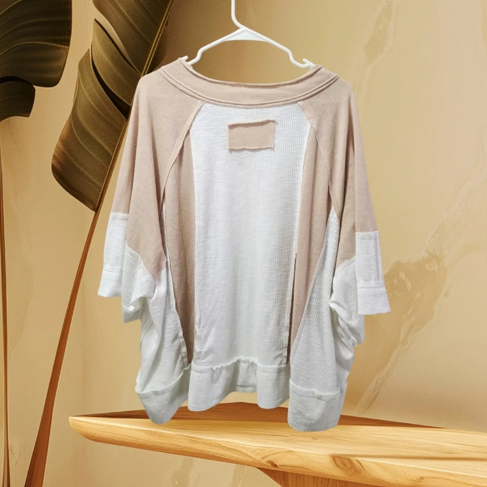 POL Textured Knit Top in Cream and Tan L - Picture 2 of 5